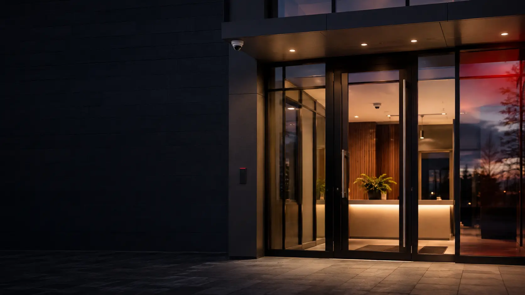 Professional commercial building protected by fire and security systems
