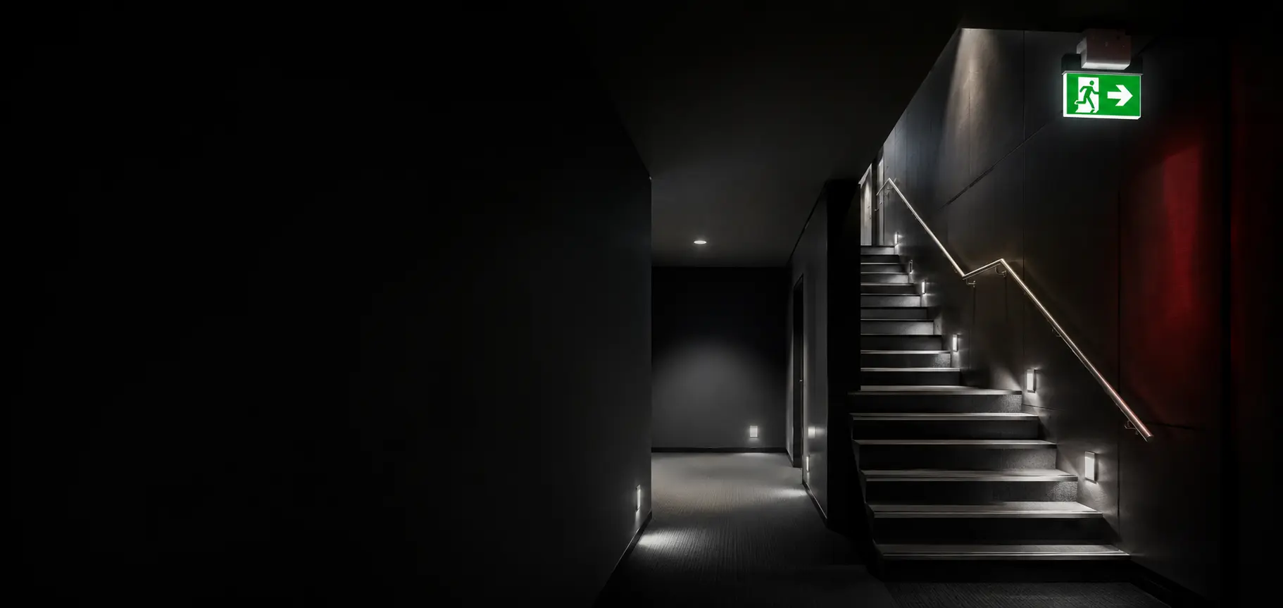 Emergency lighting illuminating a commercial escape route