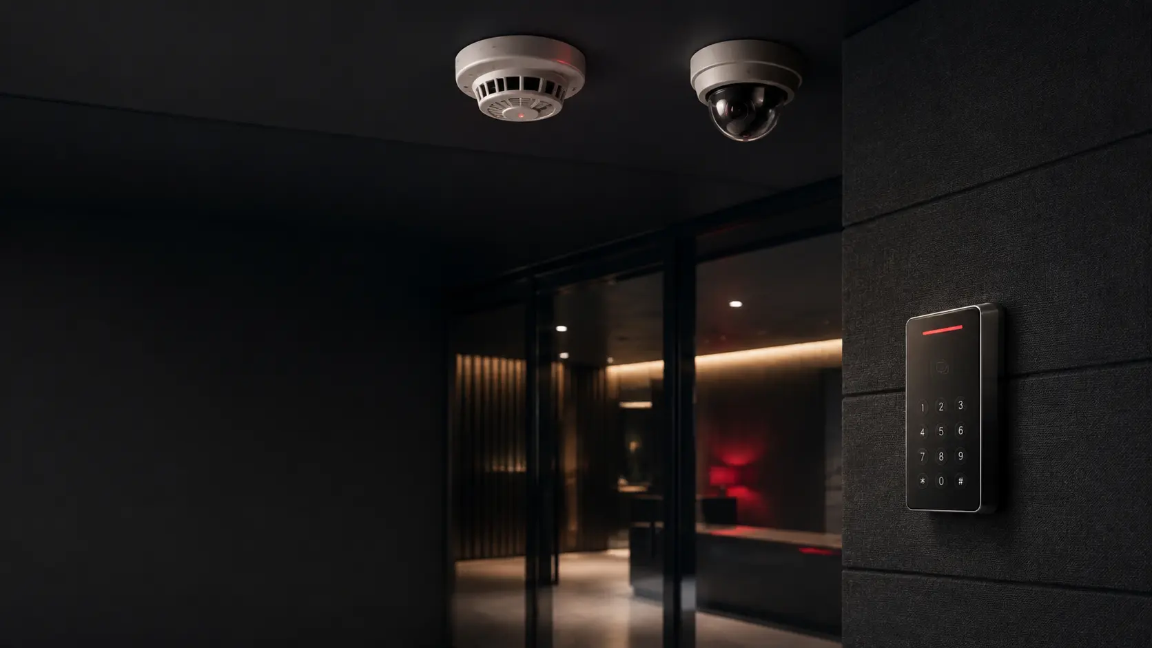 Commercial premises protected by integrated fire and security systems